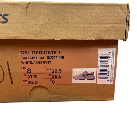 Women’s ASICS Gel-Dedicate 7 sneakers. White/Amethyst. Size 8W. - Picture 13 of 13